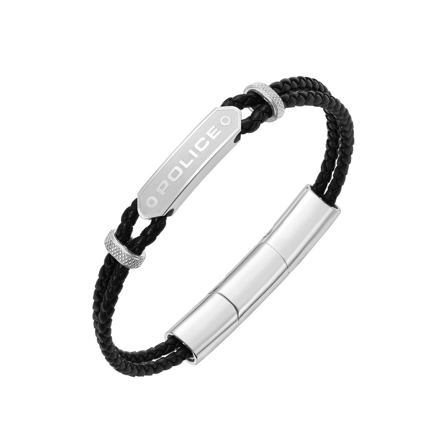 POLICE JEWELS JEWELRY Mod. PEAGB0040101 stylish black and silver bracelet with braided design.