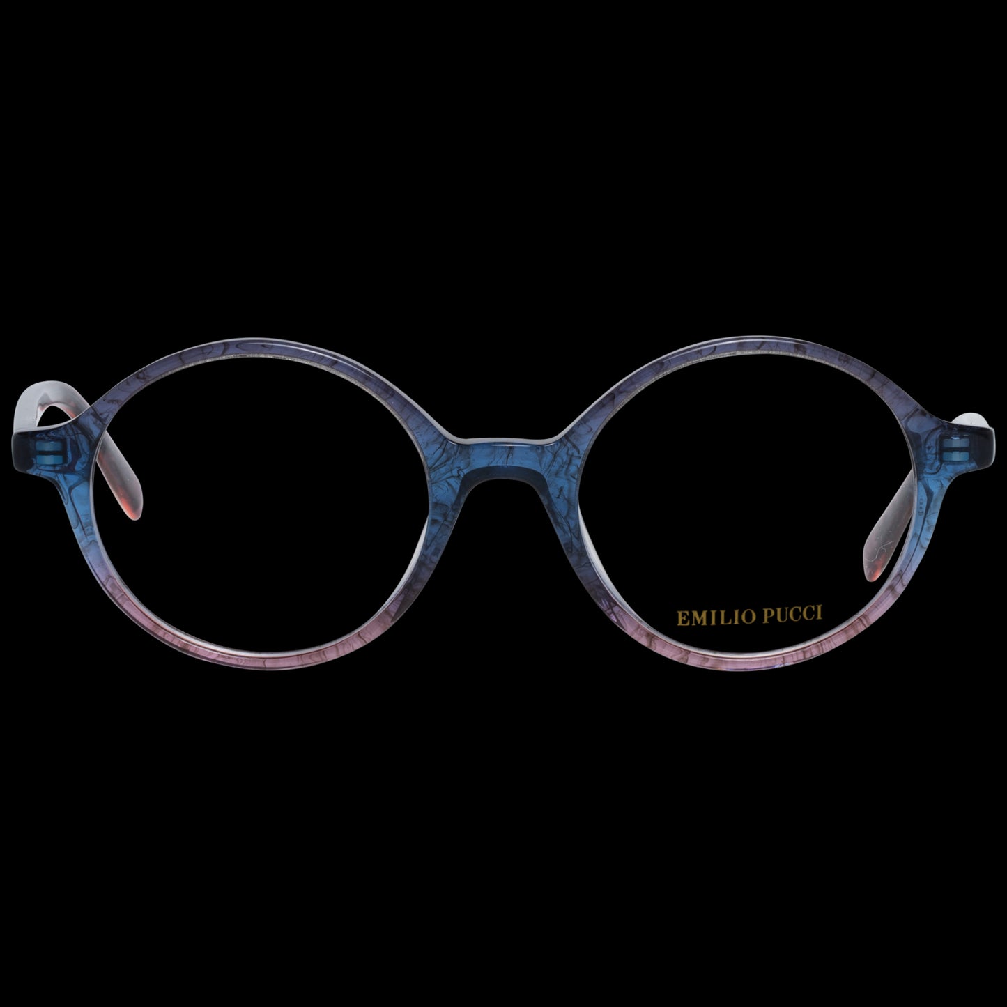 PUCCI MOD. EP5091 50092 lady eyewear in blue and pink frame on black background.