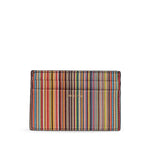 Paul Smith Signature Stripe leather card case with black card slots, rectangular shape, and logo stamp on the front.