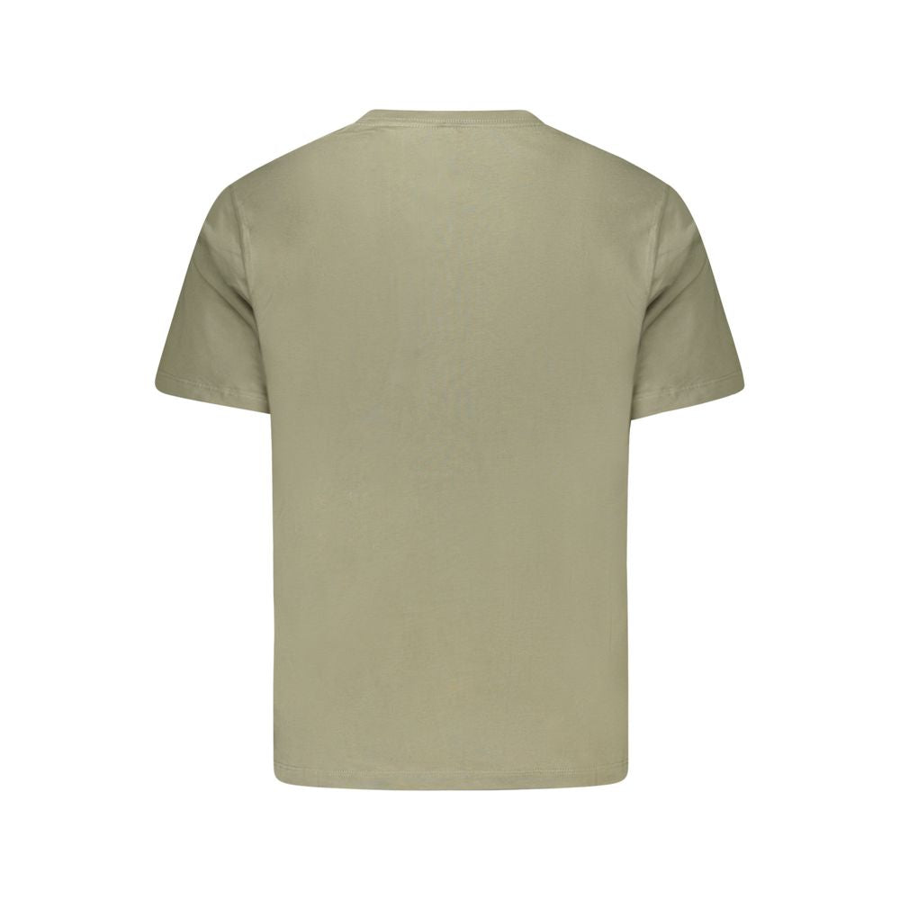 Back view of Pepe Jeans Green Cotton Men T-Shirt showcasing sustainable cotton material and regular fit design.