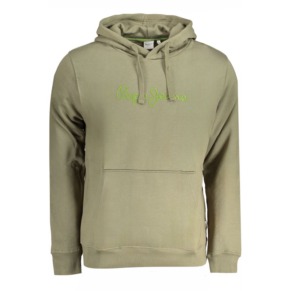 Pepe Jeans Green Organic Cotton Men Sweater with embroidery and logo, long sleeve hoodie in versatile green, 100% organic cotton.