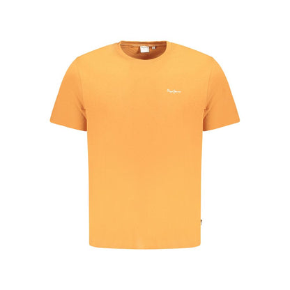 Pepe Jeans Orange Cotton T-Shirt with crew neck and embroidery logo, made of 100% sustainable cotton, short sleeve design.