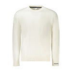 Pepe Jeans White Cotton Sweater with long sleeves, crew neck, embroidery, and logo detail.