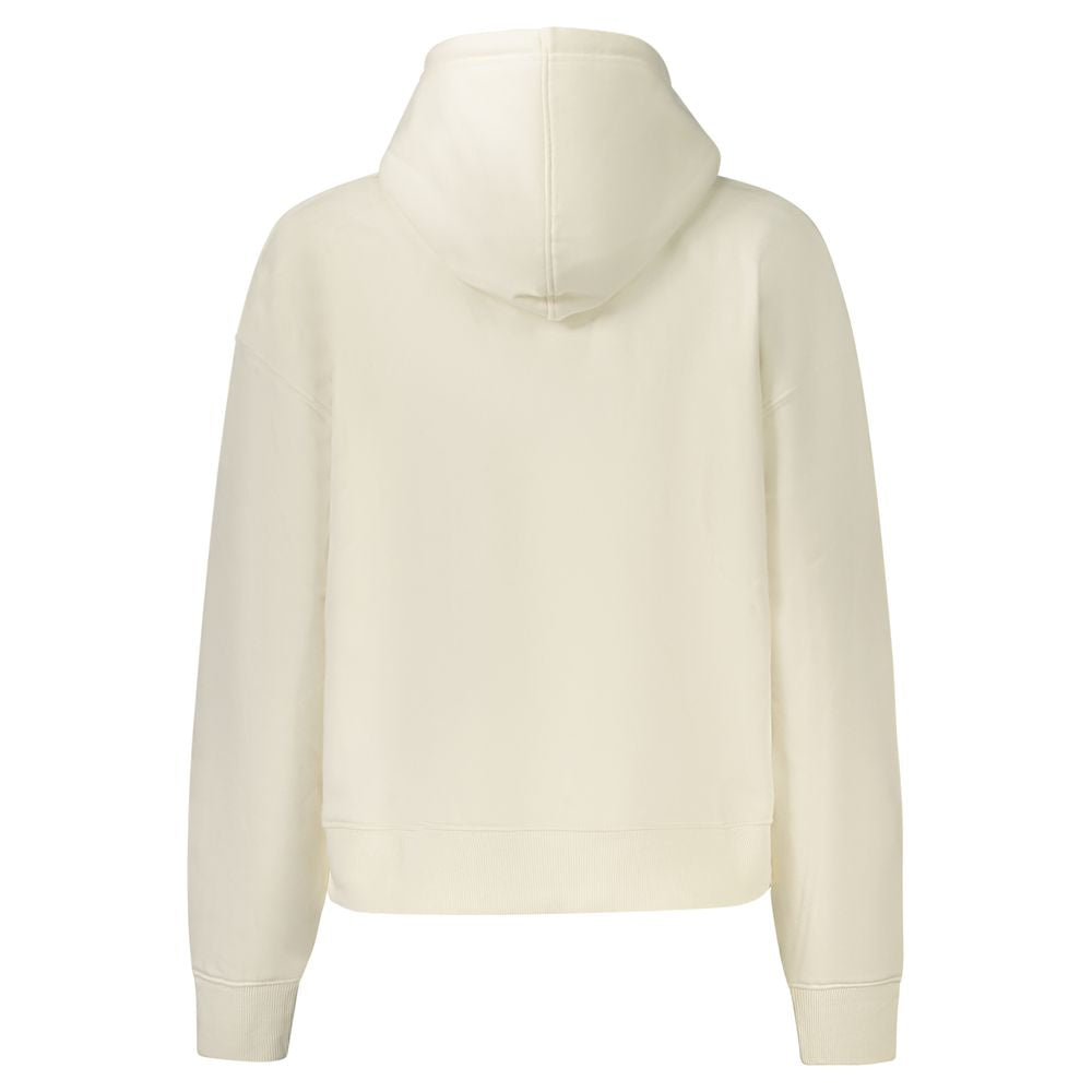 Back view of Pepe Jeans White Cotton Women Sweater with hoodie, showcasing sustainability and style.