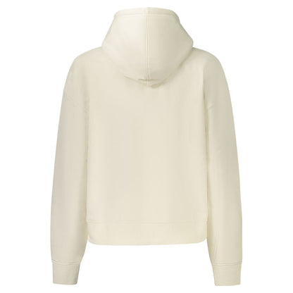 Back view of Pepe Jeans White Cotton Women Sweater with hoodie, showcasing sustainability and style.