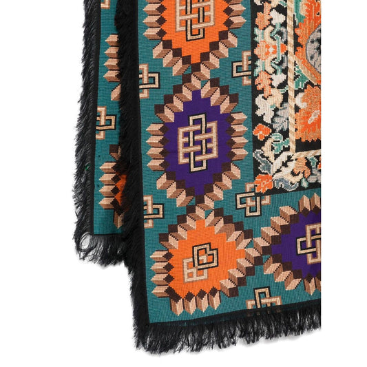 Pierre Louis Mascia Printed silk scarf with multicolour graphic print and frayed edge