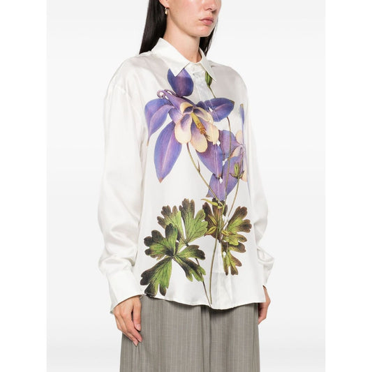 Pierre Louis Mascia Shirts White - Floral Print Silk Button-Up