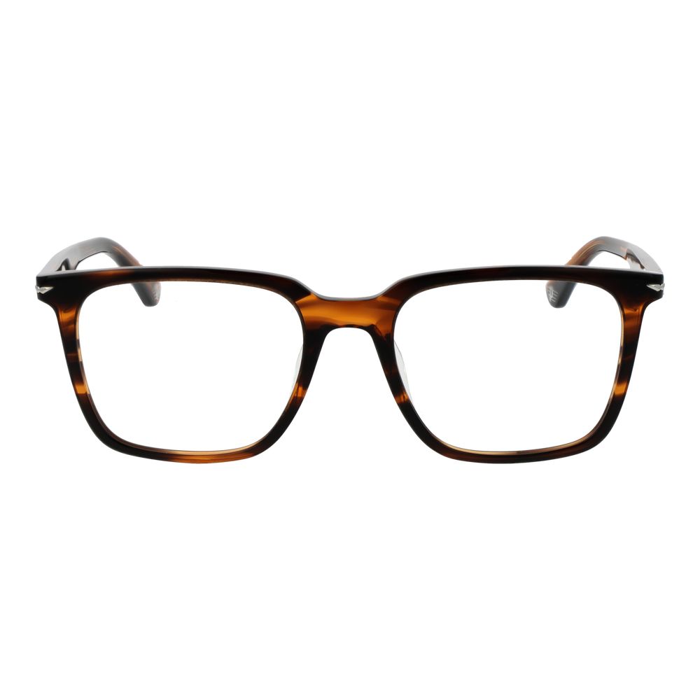 Police Brown Cellulose Acetate Glasses (Frames) for men, full-rim square style with brown frame, demo lenses, size 53-19-145.