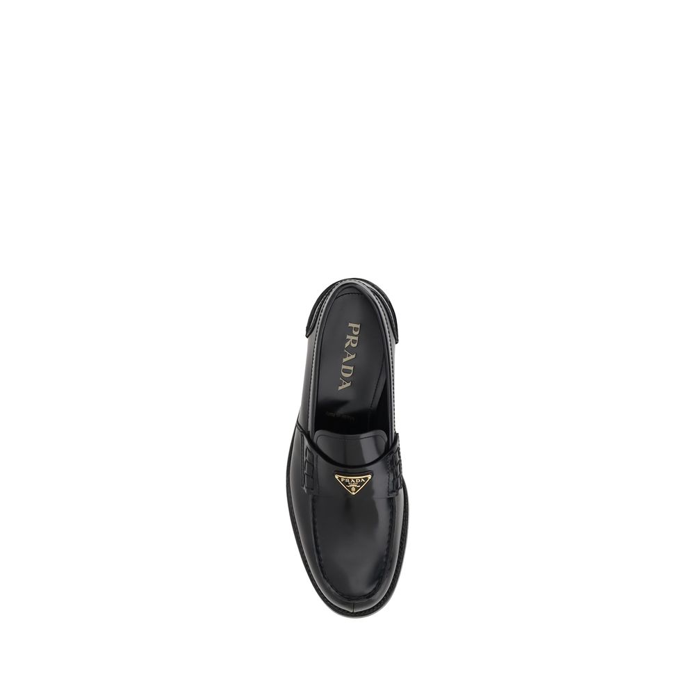 Prada Black Calf Leather Bos Taurus Slip-On Loafers Prada
