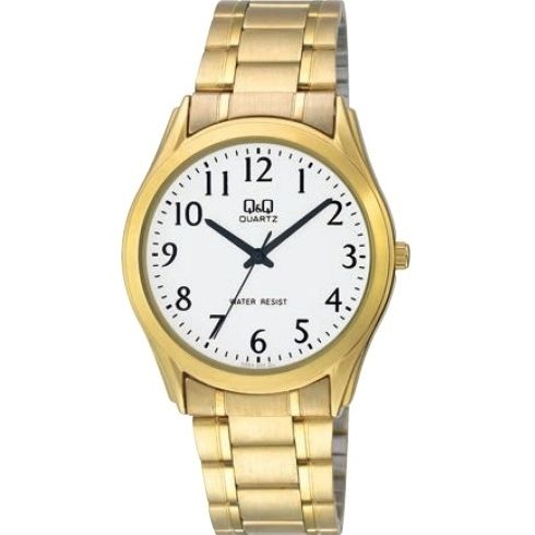 Q&Q Mod. GENT ONLY TIME wristwatch, gold stainless steel strap, 38mm metal case, quartz movement, water resistant 5 ATM, in official box.