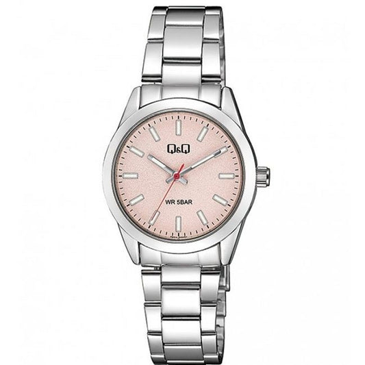 Q&Q FASHION Mod. Q82A-005PY ladies wristwatch with metal case and SS bracelet, 5 ATM water resistance, quartz movement.