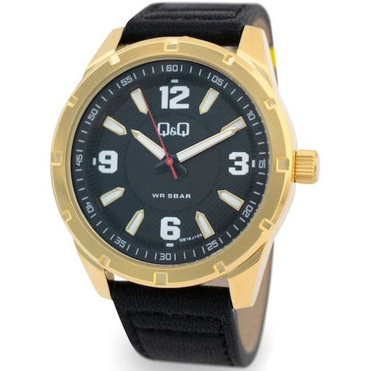 Q&Q FASHION Mod. QB14J105Y wristwatch, 5 ATM water-resistant, 42 mm metal case, leather strap, quartz.