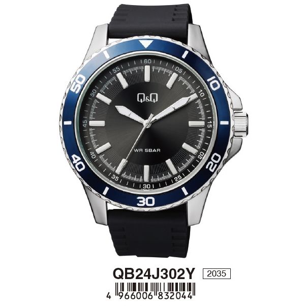 Q&Q FASHION Mod. QB24J302Y gent's wristwatch with black silicone strap and silver metal case