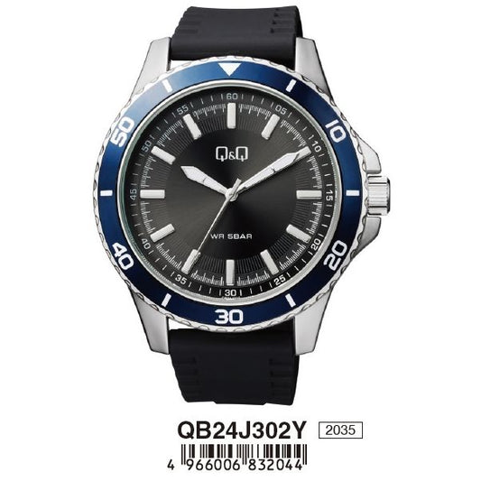 Q&Q FASHION Mod. QB24J302Y gent's wristwatch with black silicone strap and silver metal case