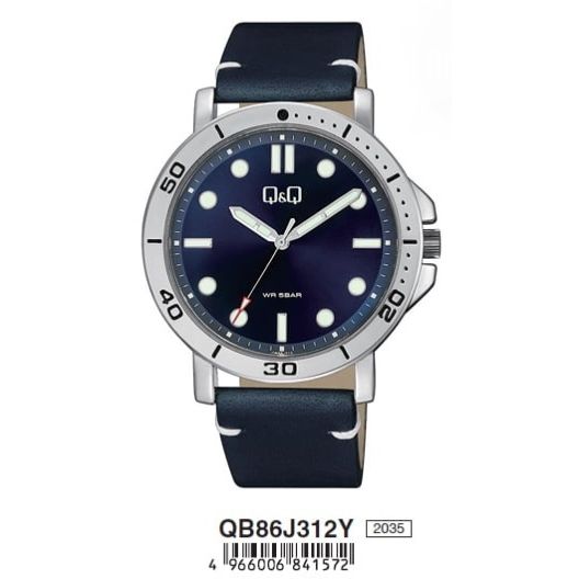 Q&Q FASHION Mod. QB86J312Y wristwatch with 42mm metal case, leather strap, quartz movement, and water resistance of 5 ATM.