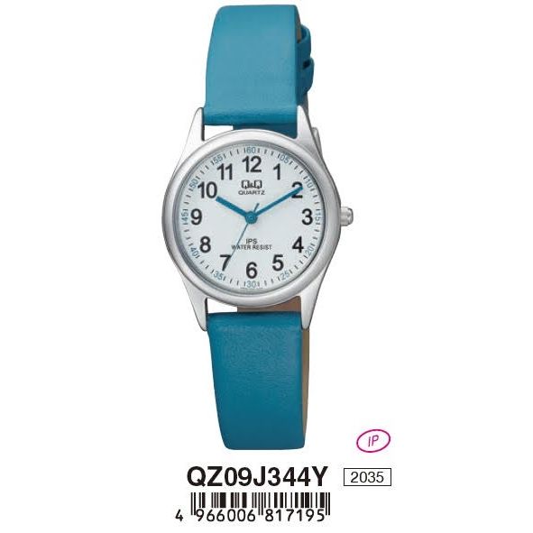 Q&Q FASHION Mod. QZ09J344Y blue leather strap baby wristwatch, water resistant 3 ATM, quartz movement, mineral dial