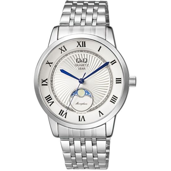 Q&Q FASHION Mod. QZ10J207Y wristwatch with moonphase function and 5 ATM water resistance, 40 mm metal case, SS bracelet