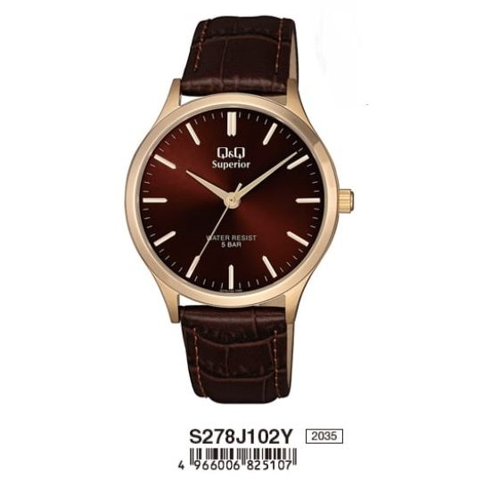 Q&Q FASHION Mod. S278J102Y wristwatch, gent's water resistant 5 ATM, 40mm metal case, leather strap, quartz movement, in official box