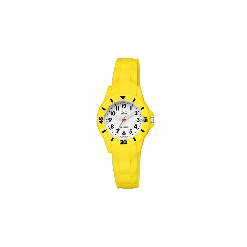 Q&Q Mod. KID ONLY TIME yellow wristwatch, water-resistant 10 ATM, resin case and strap, quartz movement, mineral dial, for babies.