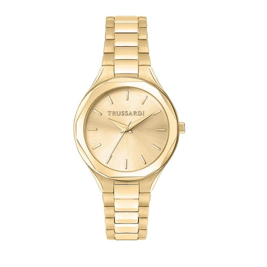TRUSSARDI MOD. SMALL gold wristwatch for ladies, 32 mm case, quartz movement, silver material with only time function, mineral dial.