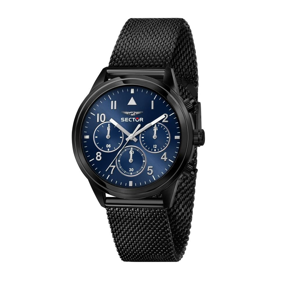 SECTOR Mod. 670 gent's chronograph wristwatch with SS IP black case, blue dial, mesh strap, quartz movement, 40 mm case, 5 ATM water resistance