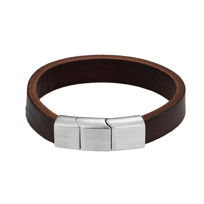 Silver and brown leather bracelet with clasp from RADIANT JEWELS JEWELRY Mod. RH000338 collection