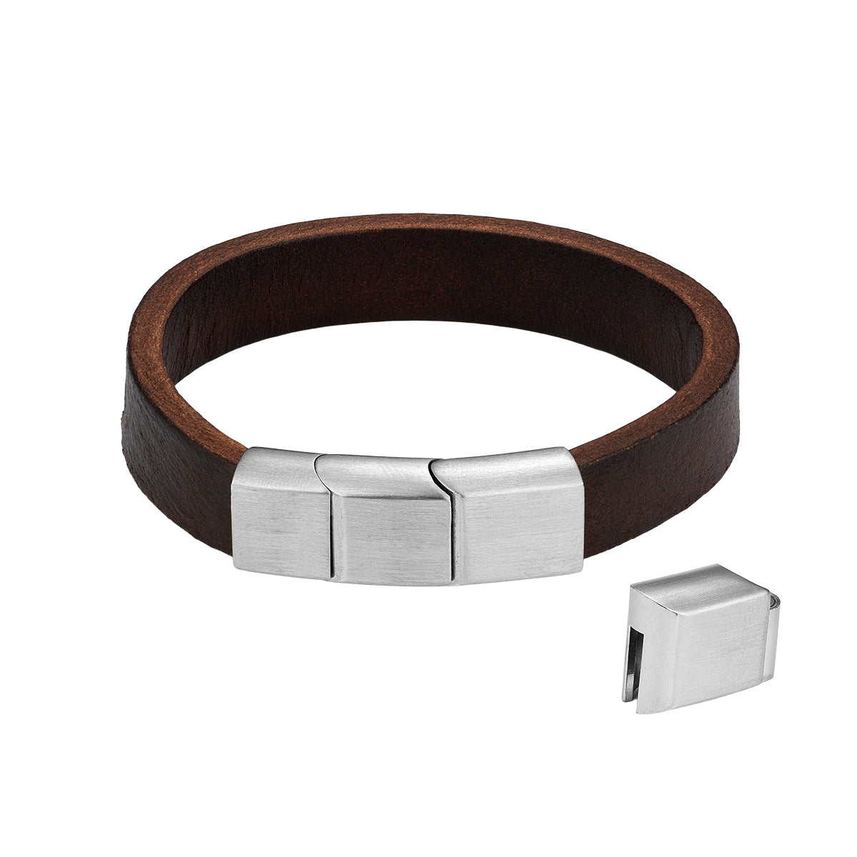 Stylish brown leather bracelet with silver clasp, RADIANT JEWELS JEWELRY Mod. RH000338, perfect for elegant fashion statements.