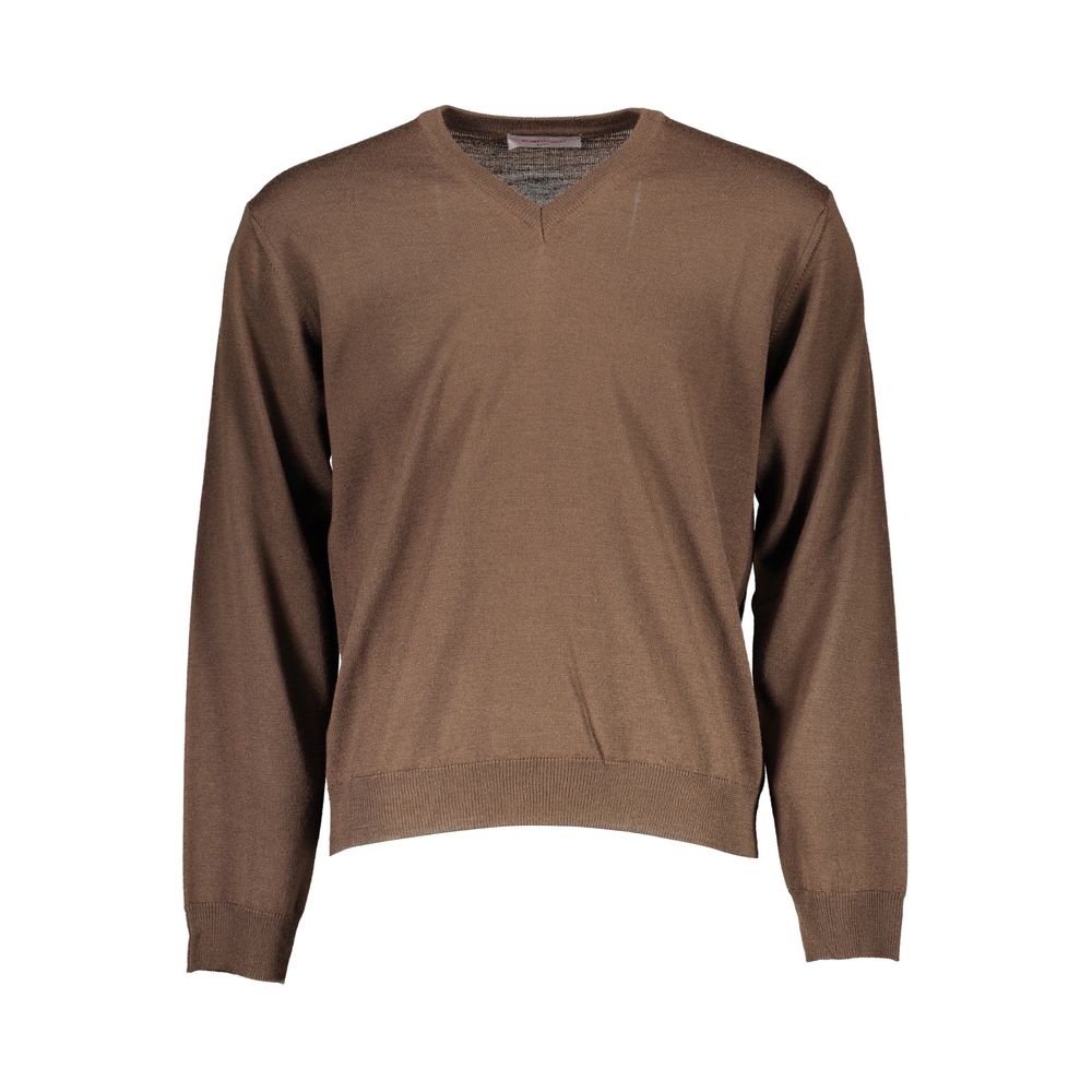 Romeo Gigli Brown Wool Men Sweater, elegant V-neck crafted with wool and acrylic for versatile Italian style.