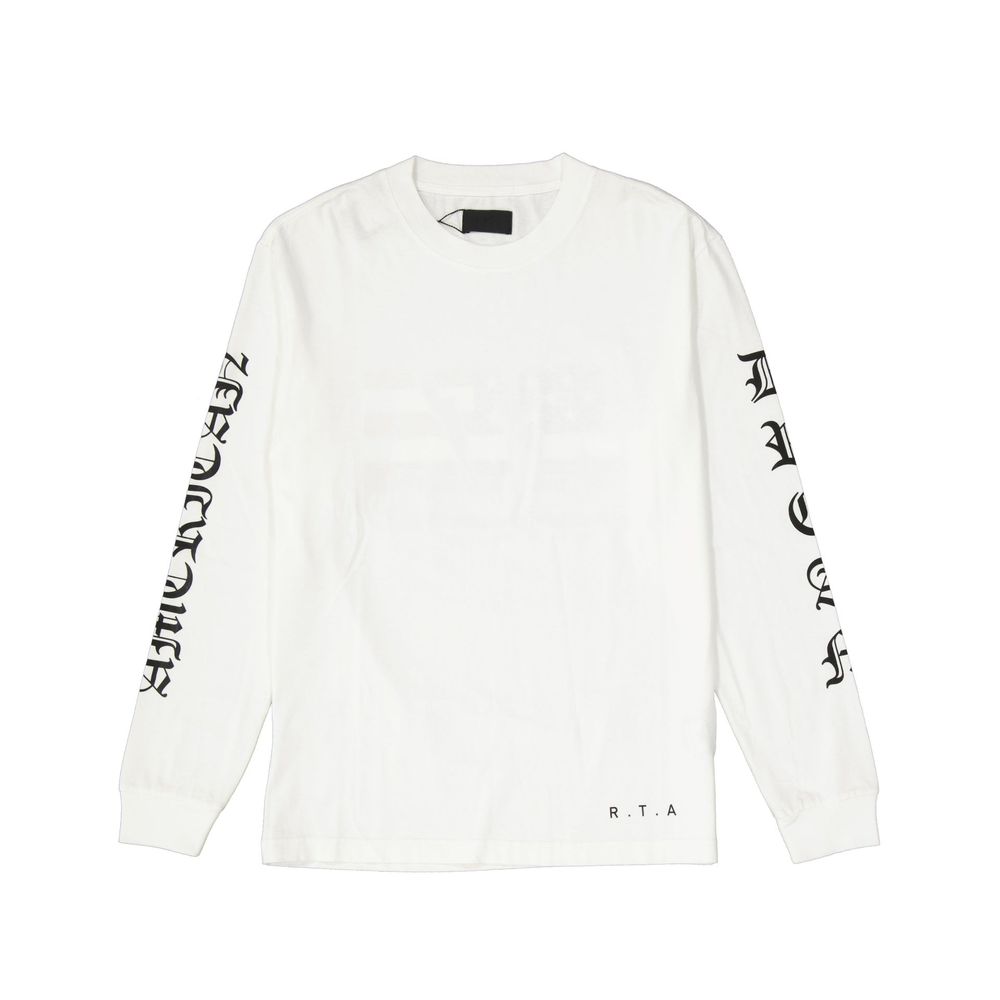 RtA Cotton T-Shirt with long sleeves and ribbed cuffs featuring back contrast logo detail, made from 100% cotton for men.