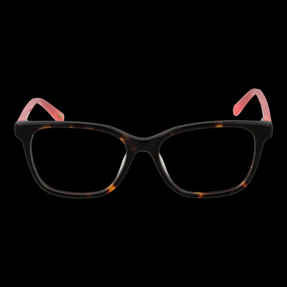 Front view of SKECHERS MOD. SE1670 47052 women's eyeglasses with black tortoise shell frame and pink temples.