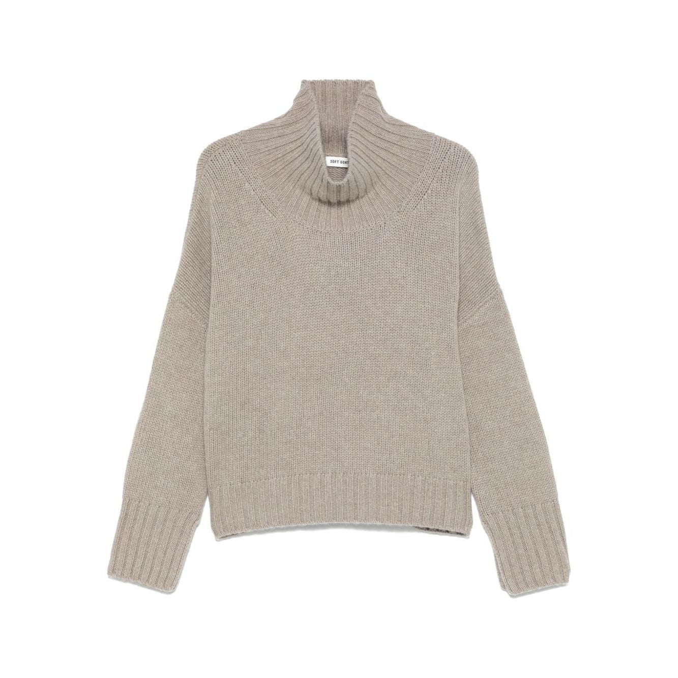 SOFT GOAT Sweaters Light Grey cashmere turtle-neck jumper with ribbed trim, high neck, and drop shoulder long sleeves.