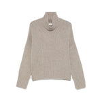 SOFT GOAT Sweaters Light Grey cashmere turtle-neck jumper with ribbed trim, high neck, and drop shoulder long sleeves.