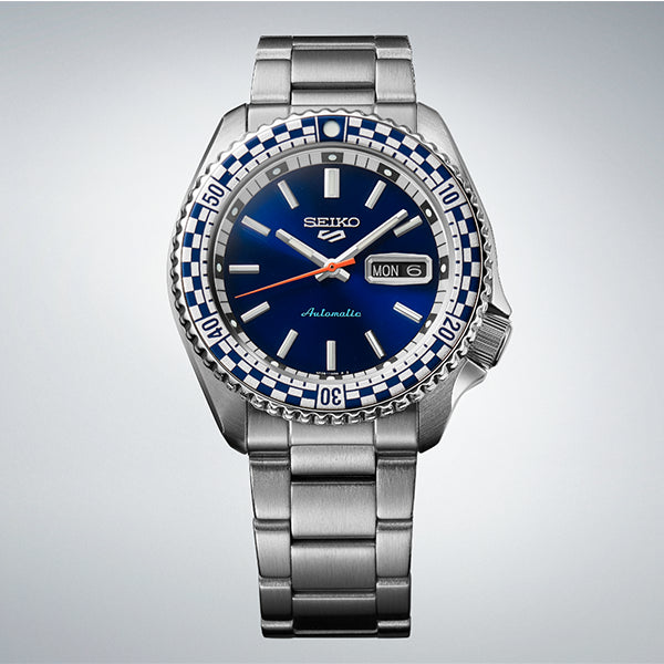 SEIKO 5 Mod. CHECKER FLAG AUTOMATIC LIMITED EDITION watch with blue dial and stainless steel bracelet