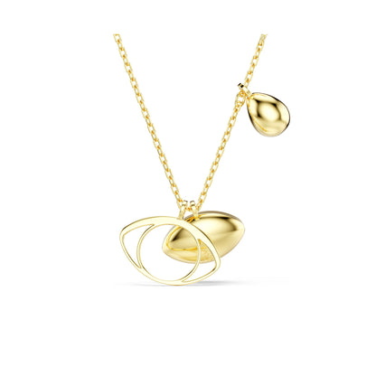 Elegant gold necklace with eye-shaped charm and teardrop pendant