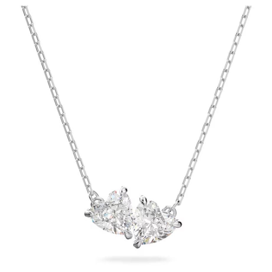 Elegant Swarovski crystal necklace, model SWAROVSKI Mod. 5517117, featuring two sparkling crystals on a delicate silver chain.