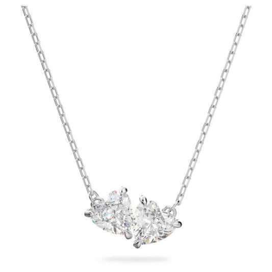 Elegant Swarovski crystal necklace, model SWAROVSKI Mod. 5517117, featuring two sparkling crystals on a delicate silver chain.