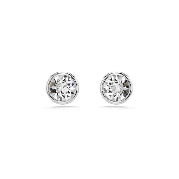 SWAROVSKI Mod. 5696073 silver earrings for ladies, featuring quartz analog movement and 5 ATM water resistance, in official box packaging.