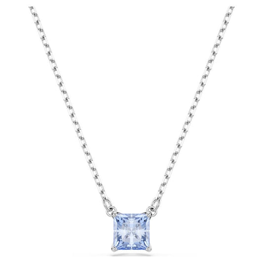 Elegant silver necklace with square blue gemstone pendant