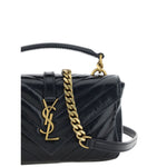 Saint Laurent Logoed Shoulder Bag with YSL logo, gold chain, and leather detail, combining elegance and functionality.