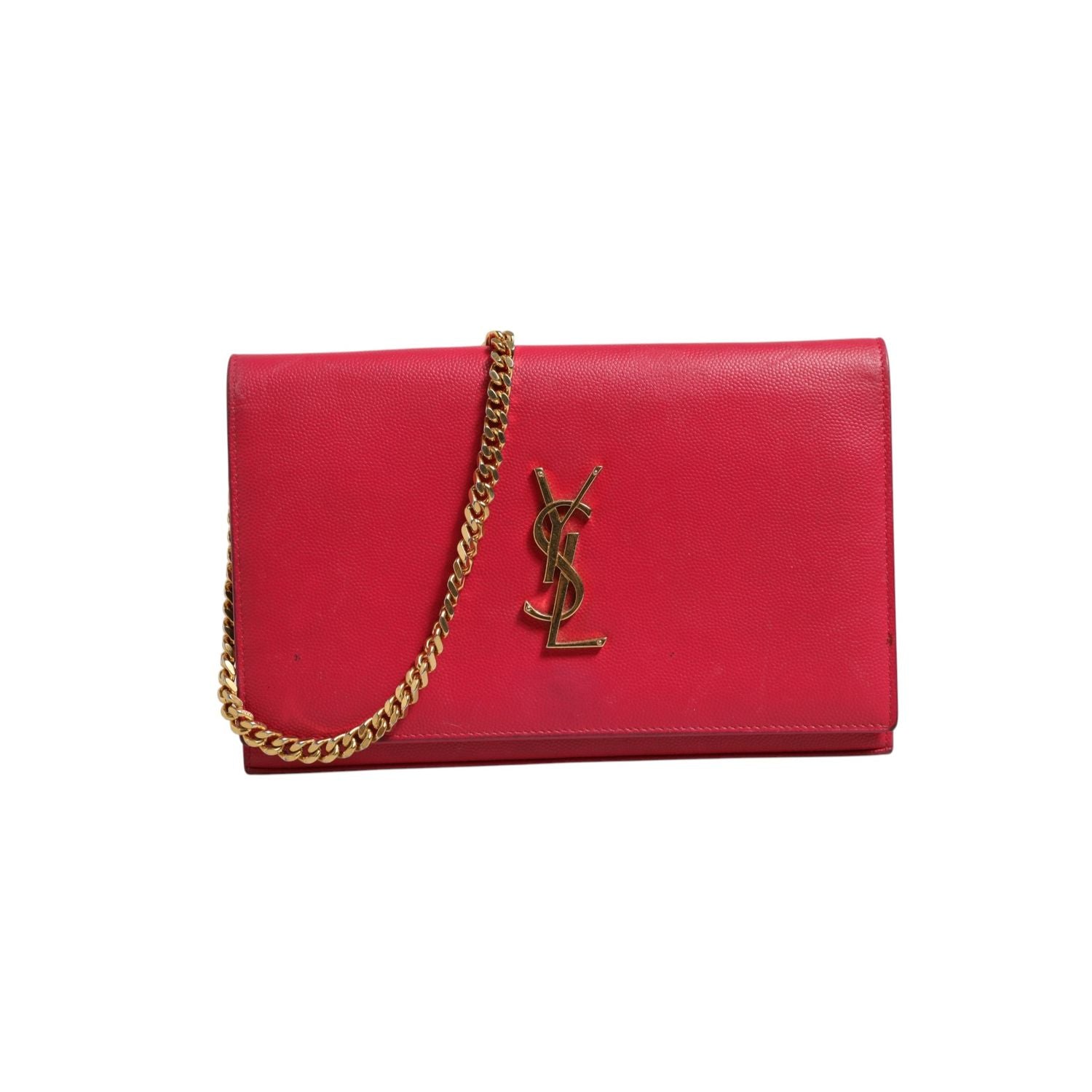 Saint Laurent Red Leather Monogram Wallet on Chain