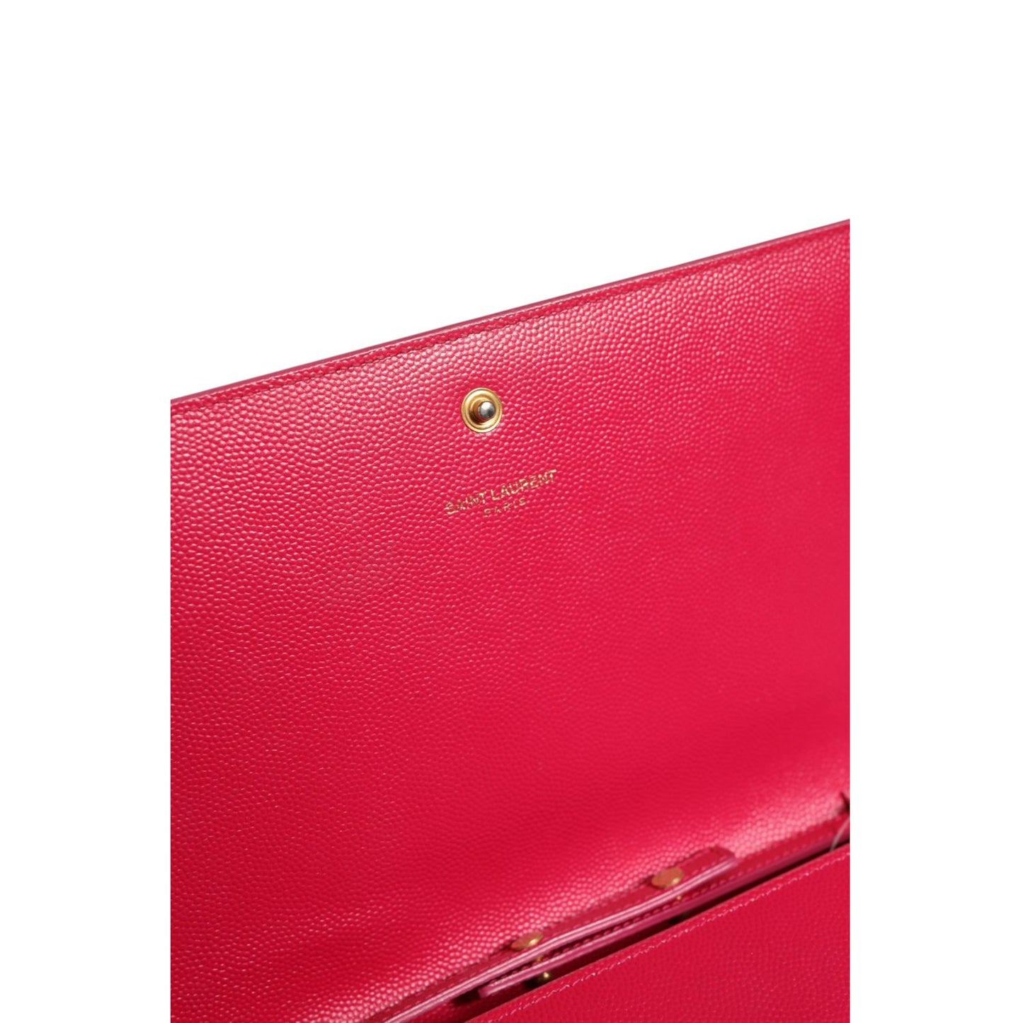 Saint Laurent Red Leather Monogram Wallet on Chain
