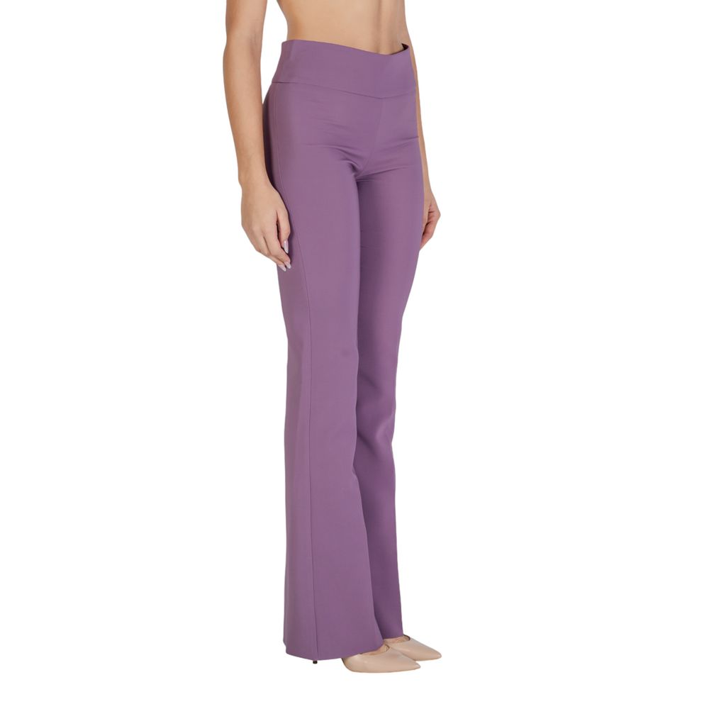 Sandro Ferrone Purple Polyester Flared Pants, women's elegant high-rise flared trousers with slim fit on thighs, comfort and stretch.