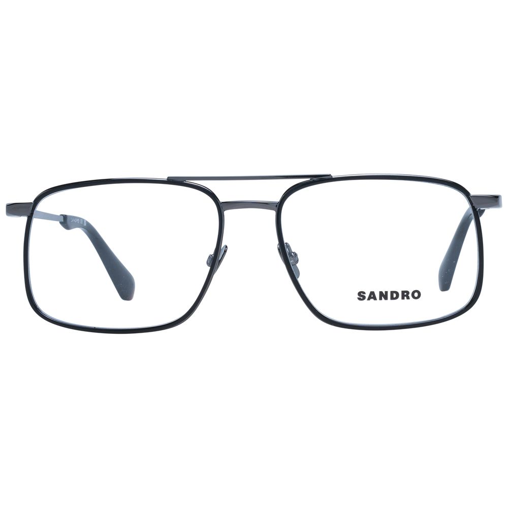 Sandro Gray Men Glasses Frame, grey full-rim metal aviator style with demo lenses, size 56-17-140, includes branded case.