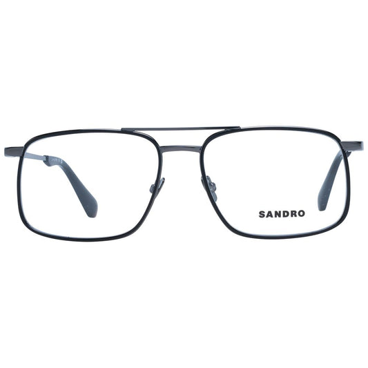 Sandro Gray Men Glasses Frame, grey full-rim metal aviator style with demo lenses, size 56-17-140, includes branded case.