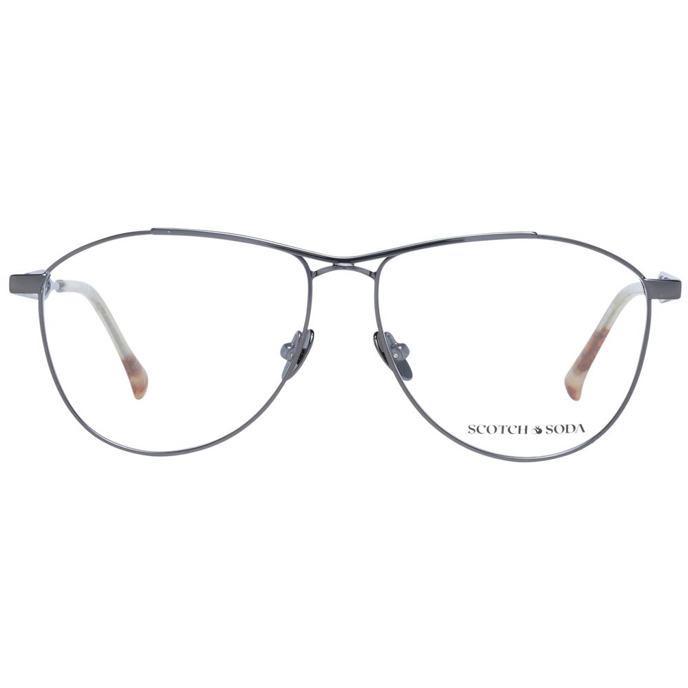 Scotch & Soda Gray Men Glasses Frame in full-rim aviator style, gunmetal color, metal frame, size 55-13-140 with demo lenses.