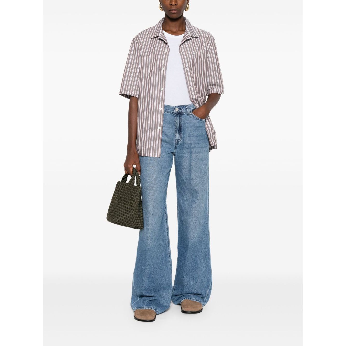 Seven Jeans Blue, light blue Lotta wide-leg denim jeans with classic five pockets and logo patch