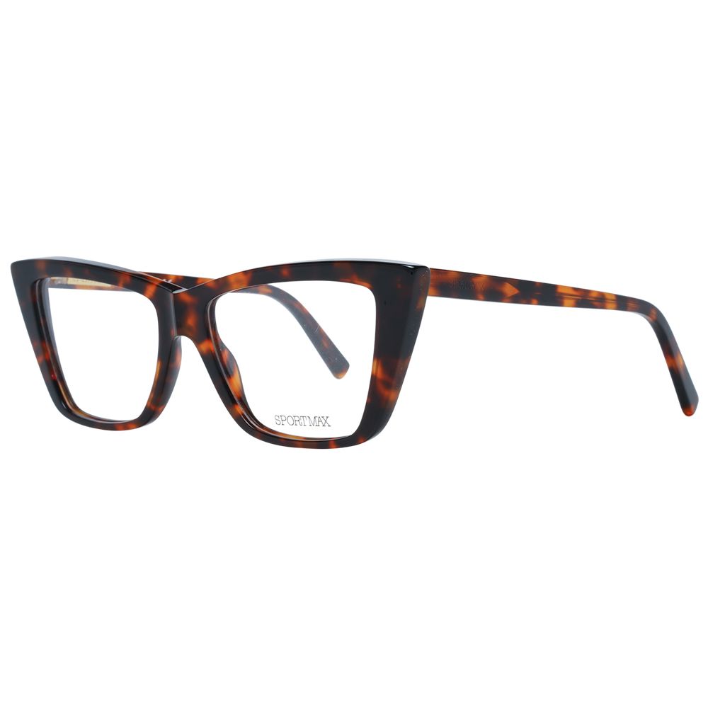 Sportmax Brown Women Glasses Frame in acetate with full-rim butterfly style, demo lenses, and a branded case included.