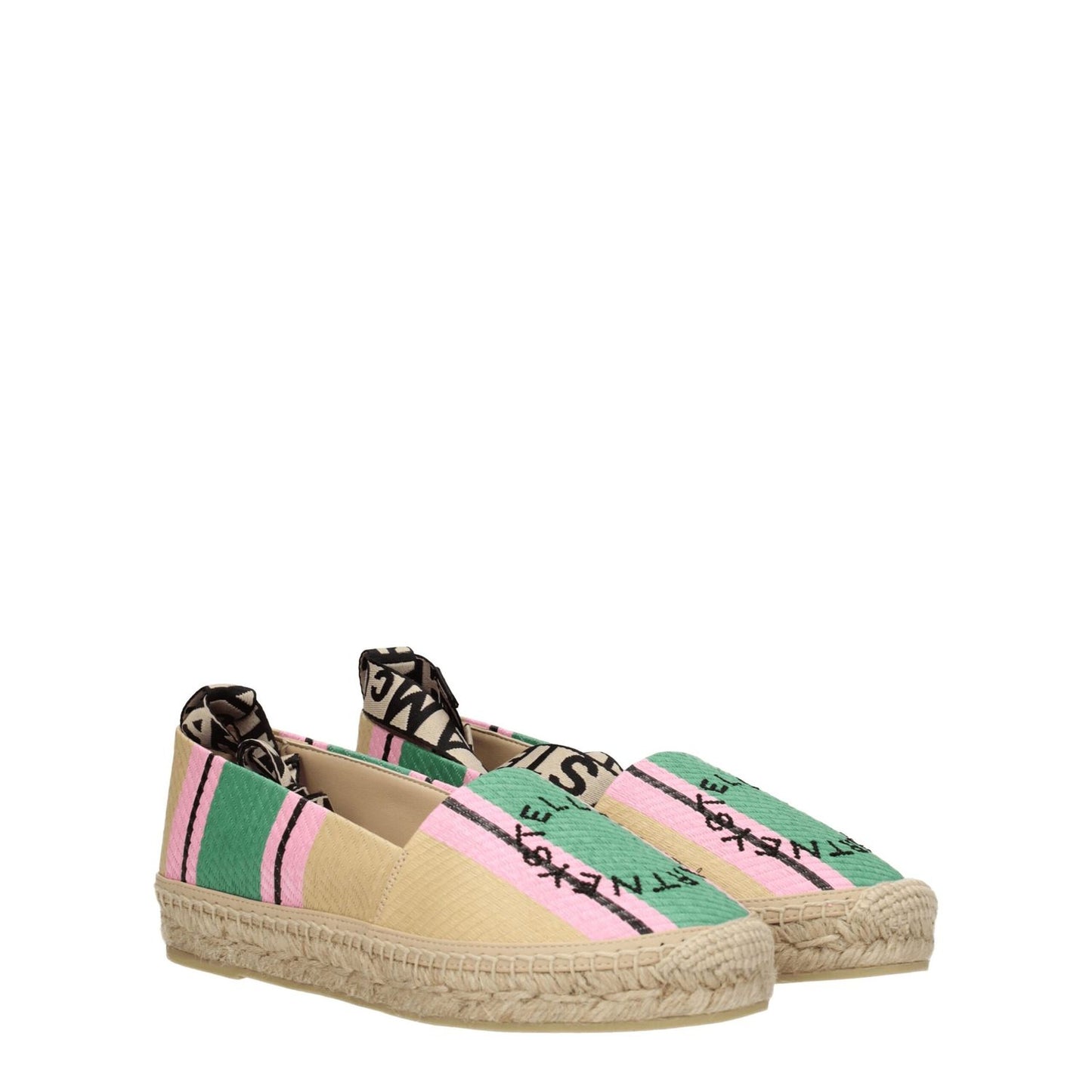 "Stella McCartney Multicolor Fabric Espadrilles with logo and self-tie closure, casual style, round toe, low flat heel"