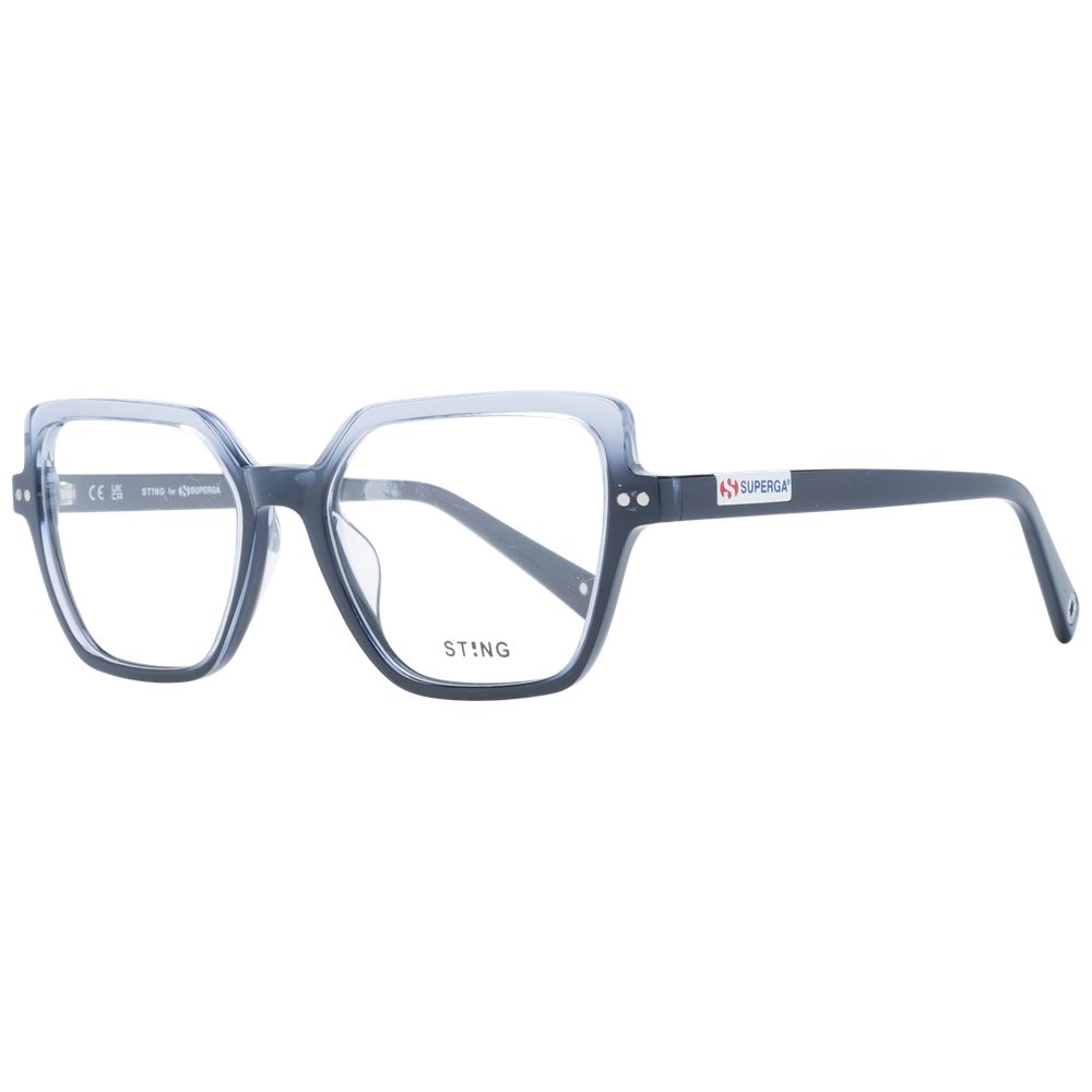 Sting Blue Men Glasses Frame, full-rim acetate and plastic, rectangle style with blue polarized lenses, 100% UVA & UVB protection.