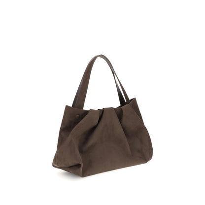 THEMOIRè Brown Other Fibres Shoulder Bag with vegan suede leather and removable strap, featuring a soft design and magnetic closure.